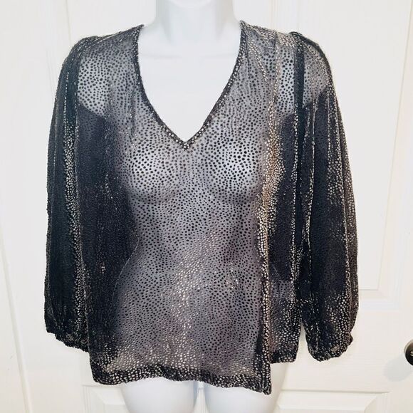 Modcloth Velvet Dot New Sheer's Eve Top Grey Black M - Picture 5 of 11